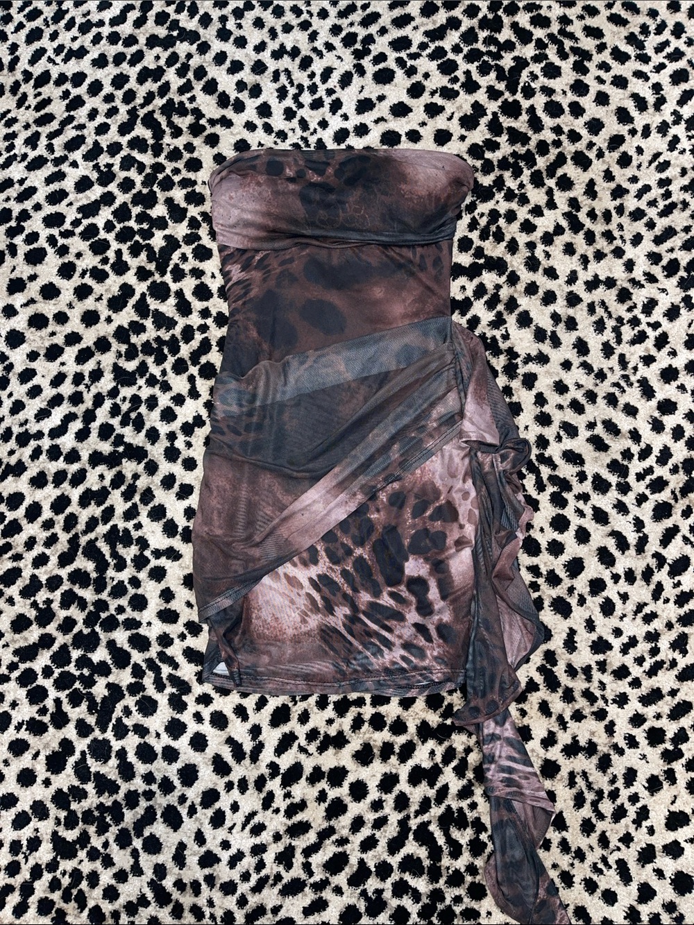 Windsor Black and Brown Animal Print Strapless Dress